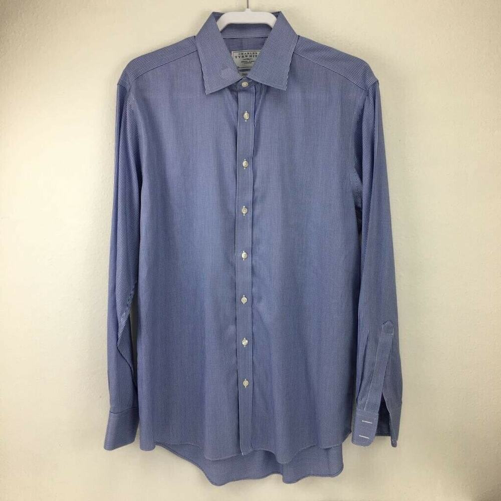Charles Tyrwhitt Mens Dress Shirt Blue White Striped Collared Non Iron 16-36